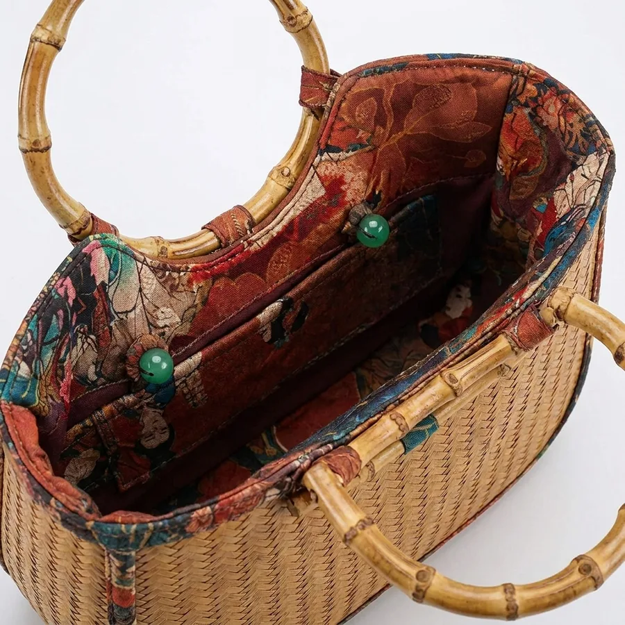 Handcrafted Elegant Bamboo Woven Handbag — detail image