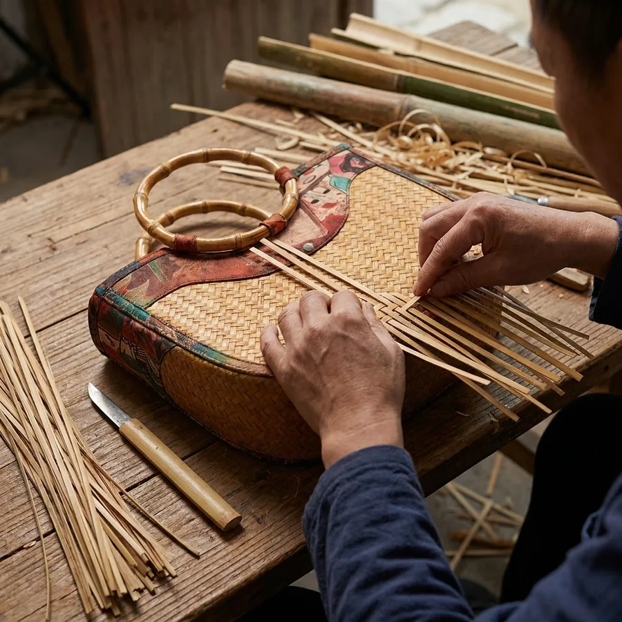 Handcrafted Elegant Bamboo Woven Handbag — process image