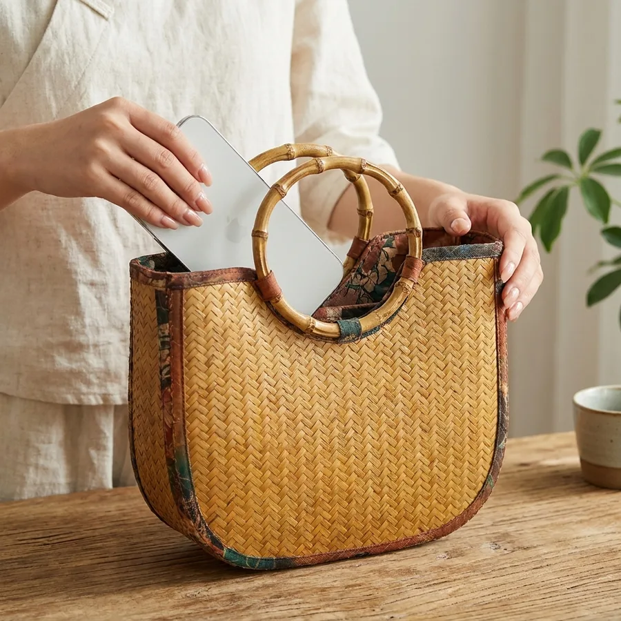 Handcrafted Elegant Bamboo Woven Handbag — use scene