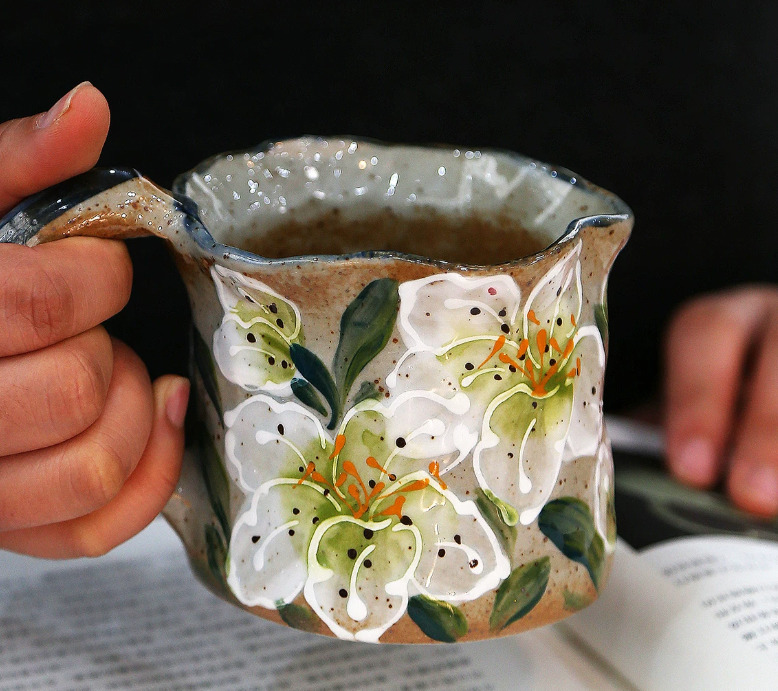 Hand-Painted Underglaze Retro Ceramic Coffee Mug by Linsen Ceramics — back