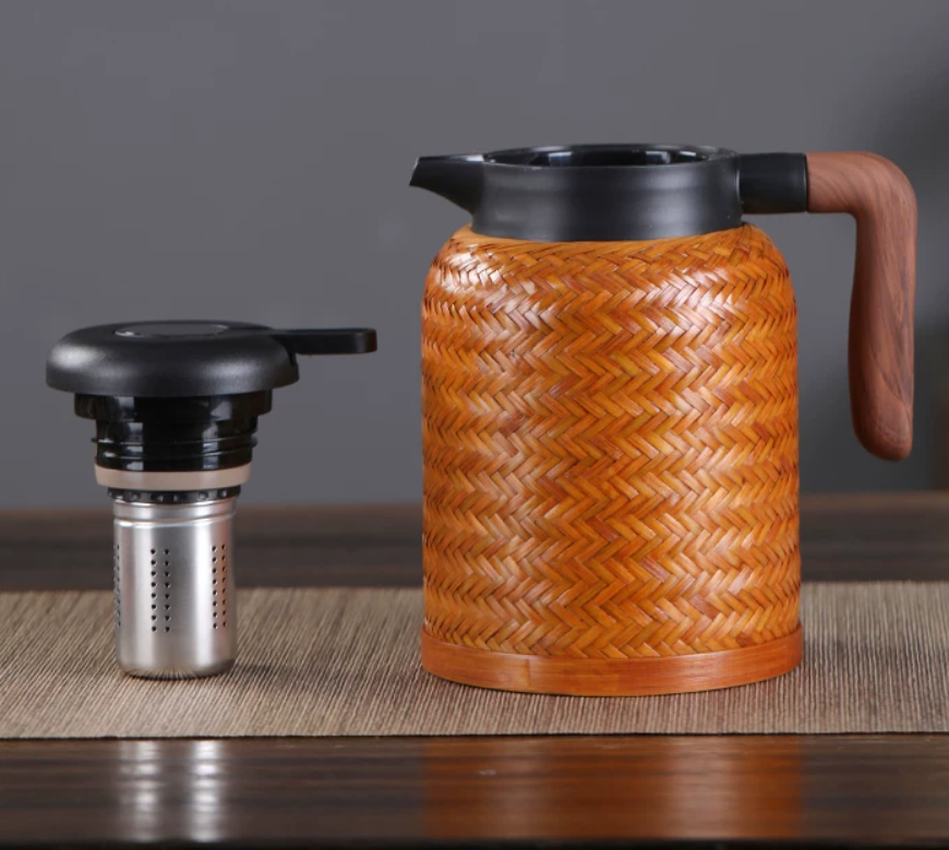 Artisan Bamboo-Woven Thermal Carafe — back
