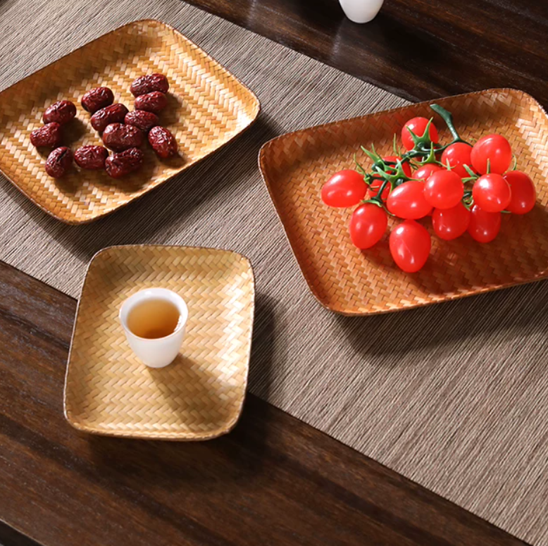 Handwoven Bamboo Fruit Tray with Natural Lacquer Finish — scene