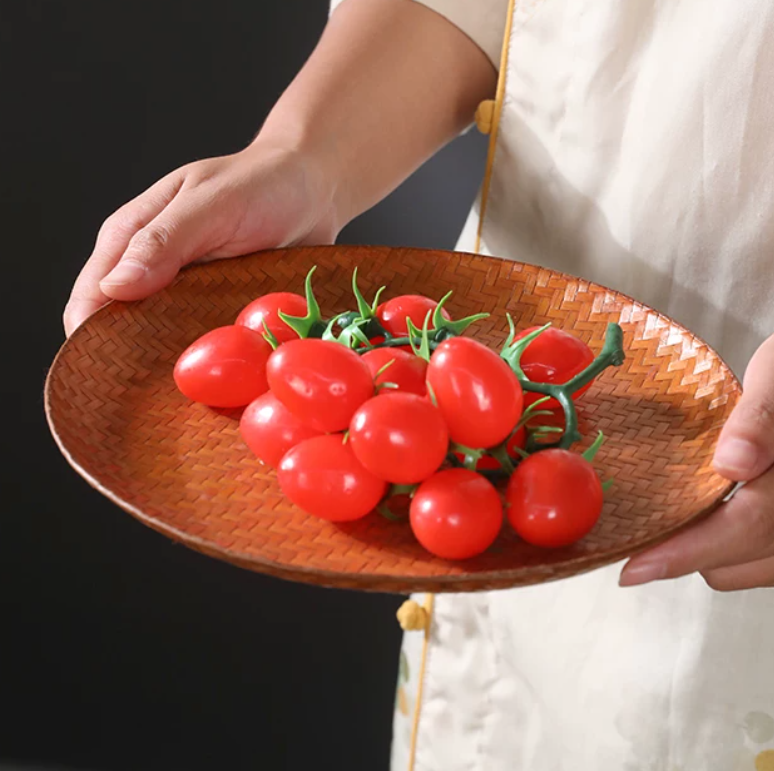 Handwoven Bamboo Fruit Tray with Natural Lacquer Finish — back
